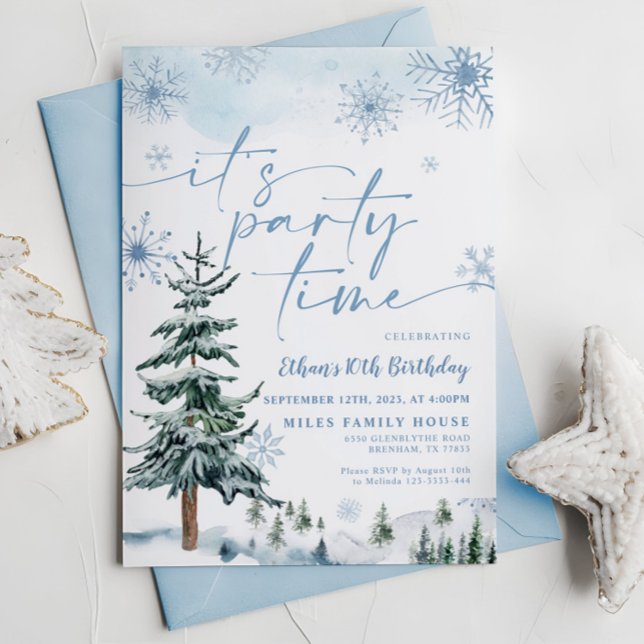 It's party time, blue winter birthday invitation (Creator Uploaded)