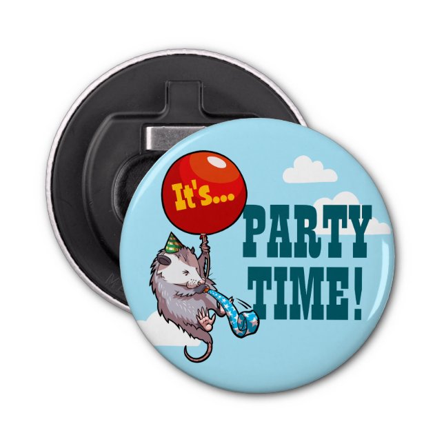 It's PARTY TIME! Floating Opossum Balloon Possum Bottle Opener (Front)