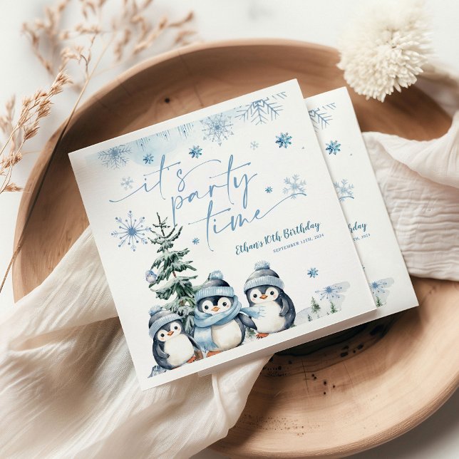 It's party time Penguin winter birthday  Napkin (Creator Uploaded)