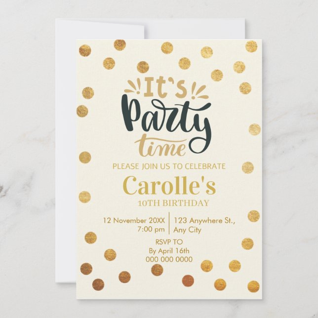  It's Party Time Simple Birthday  Invitation (Front)