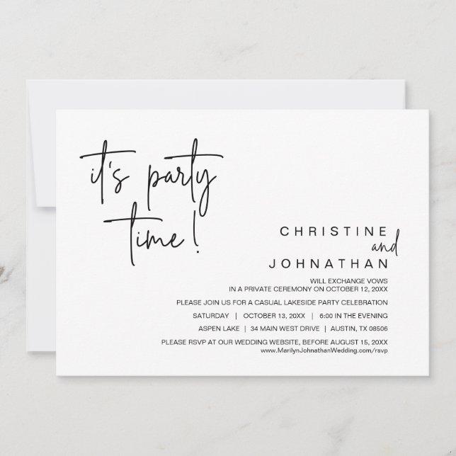 It's Party Time, Wedding Elopement Dinner Invitation (Front)