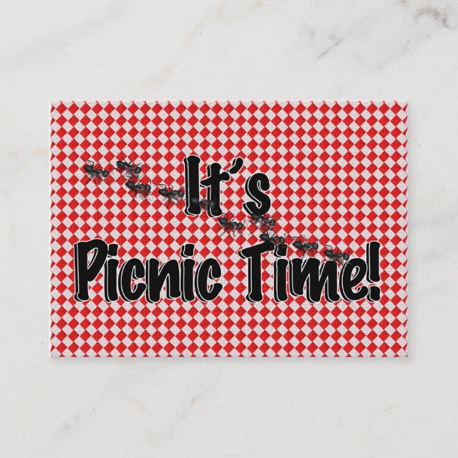 It's Picnic Time! Red Chequered Table Cloth w/Ants Business Card (Front)