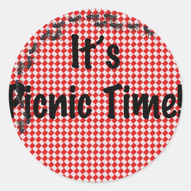 It's Picnic Time! Red Chequered Table Cloth w/Ants Classic Round Sticker (Front)