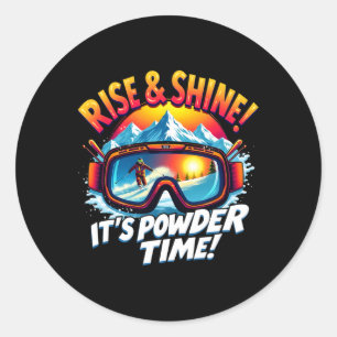 It's Powder Time Ski Goggles Skiing Mountain Rise Classic Round Sticker