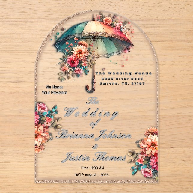It's Raining Beautiful Floral Weddings Acrylic Invitations (Front)
