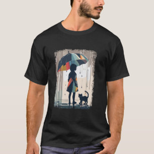 It's Raining Girl and Angry Cat With Umbrella Cat T-Shirt