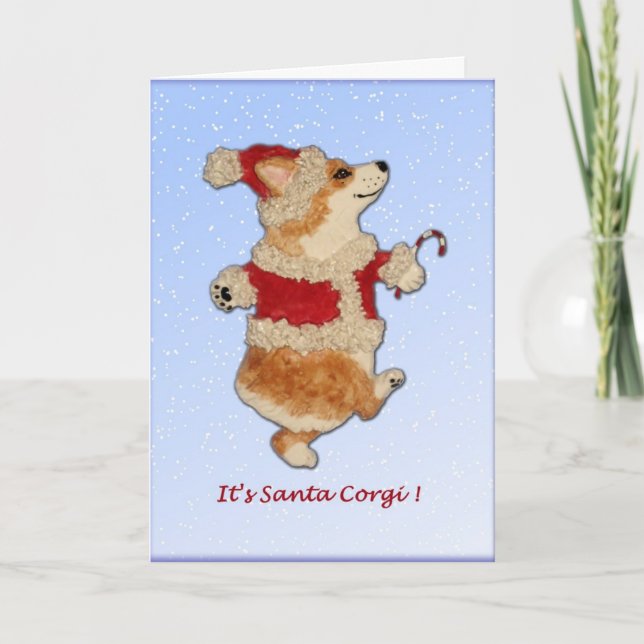 "It's Santa Corgi!" Corgi Christmas Card (Front)