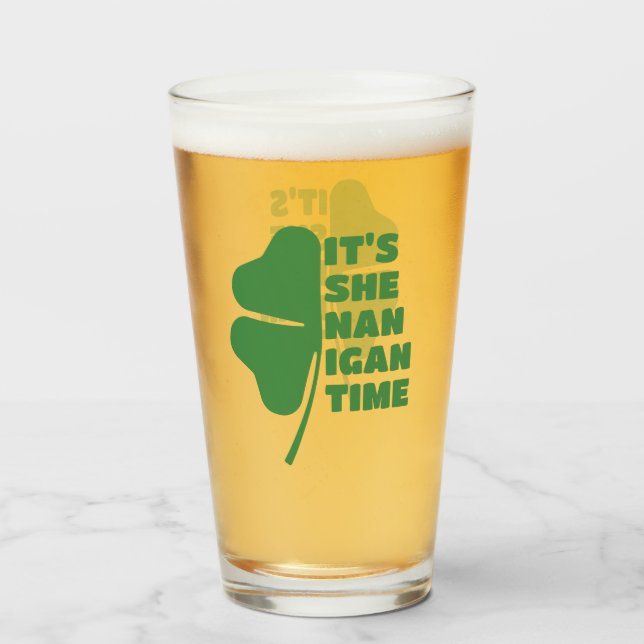 It's Shenanigan Time St Patrick's Day Half Clover Glass (Front Filled)