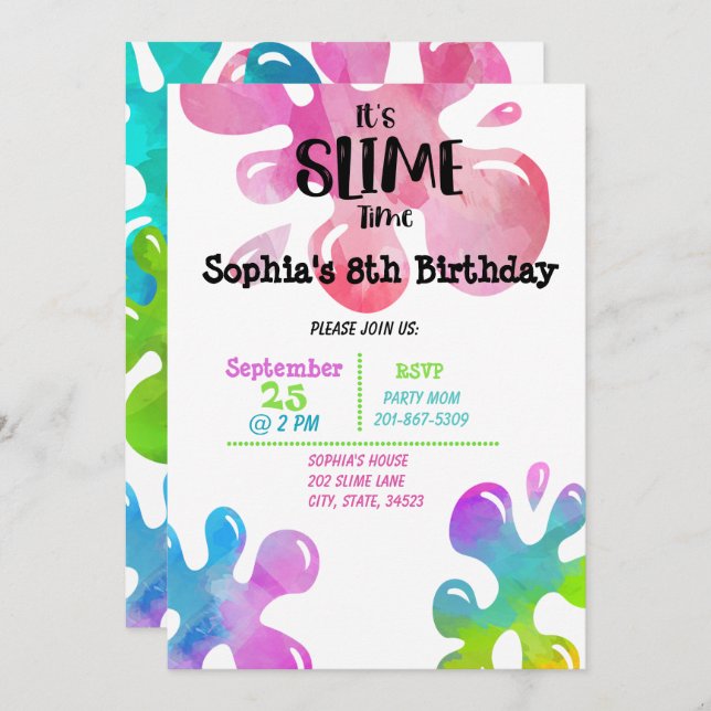 It's Slime Time Birthday Party Invitation (Front/Back)