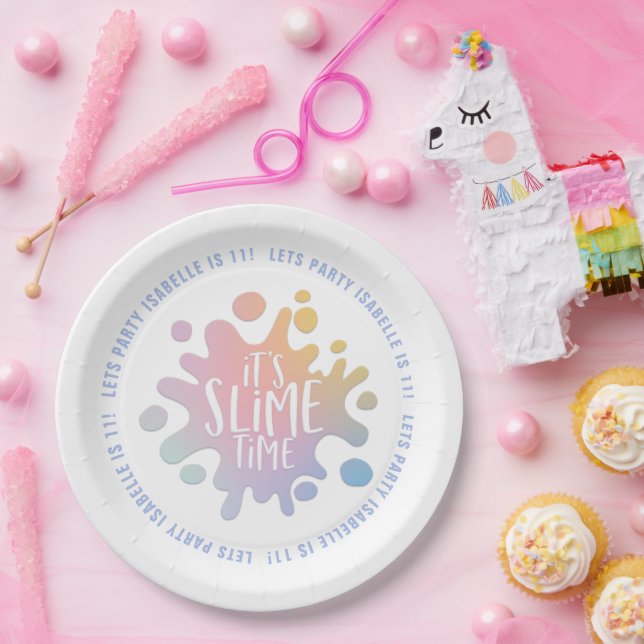 It's slime time rainbow slime party paper plate (Party)