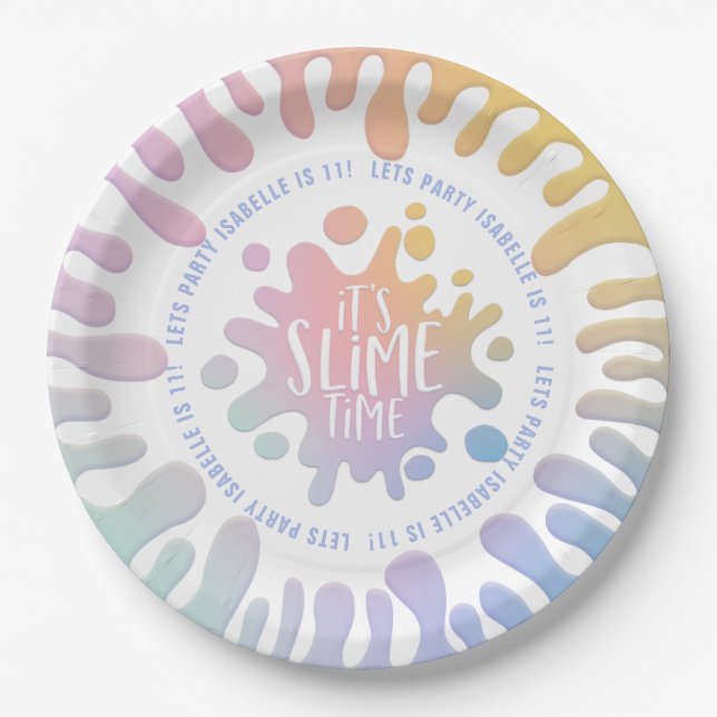It's slime time rainbow slime party paper plate (Front)