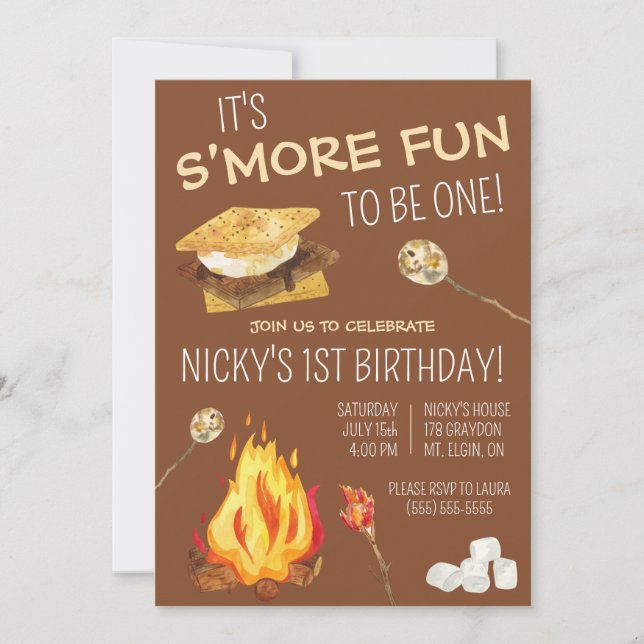 It's S'more Fun to be ONE! S'mores Birthday Party Invitation (Front)