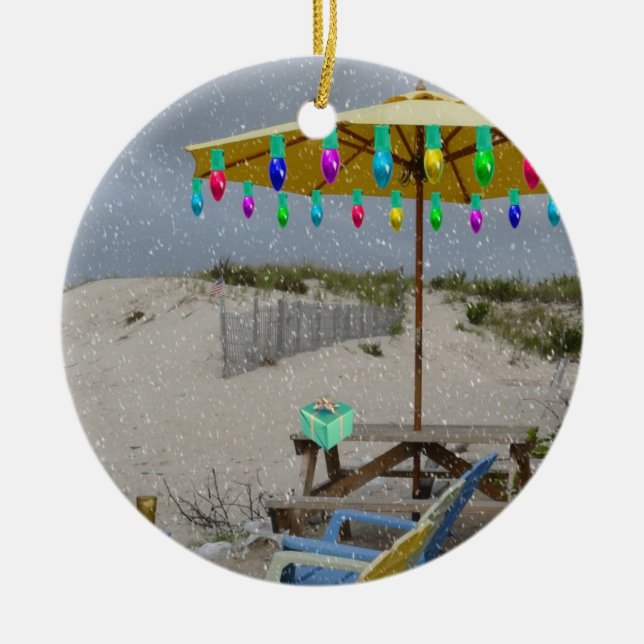 It's snowing on my beach chair ornament (Front)