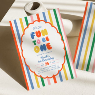 It's So Fun To Be Bold Colour Stripe 1st Birthda Invitation