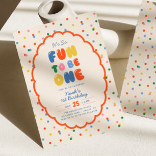 It's So Fun To Be Colourful Polkadot 1st Birthda Invitation