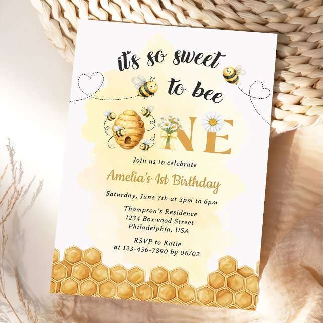 It's So Sweet To Bee 1st Birthday Invitation (Creator Uploaded)