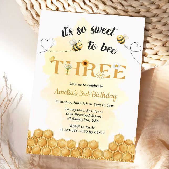 It's So Sweet To Bee 3rd Birthday Invitation (Creator Uploaded)