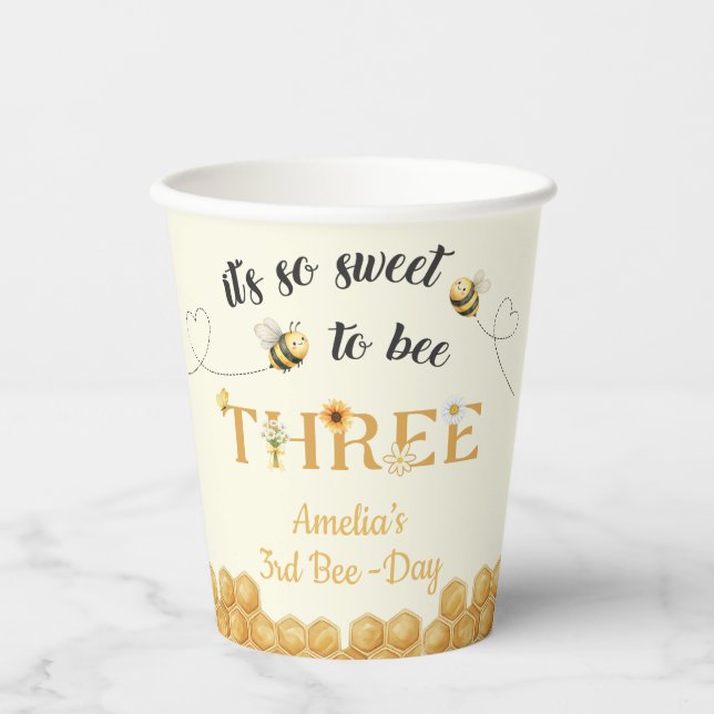It's So Sweet To Bee 3rd Birthday Paper Cups (Front)