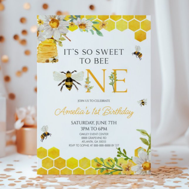 It's So Sweet To Bee ONE 1st Birthday Party Invitation (Creator Uploaded)