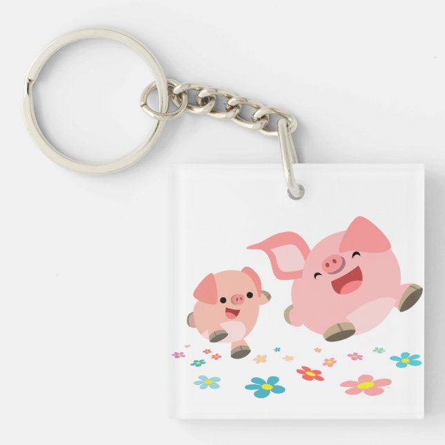 It's Spring!!-2 Cute Cartoon Pigs Acrylic Keychain (Front)