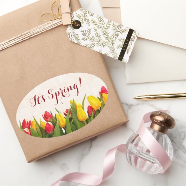 It's Spring Painted Tulips Oval Sticker (Gifting)