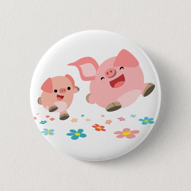 It's Spring!!-Two Cute Cartoon Pigs  Button Badge (Front)