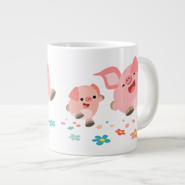 It's Spring!!-Two Cute Cartoon Pigs Jumbo Mug (Front Right)