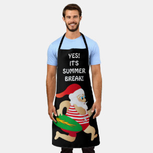 It's Summer Break Santa Surfing Vintage Swimsuit Apron