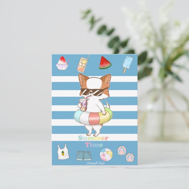 It's Summer Time Mochi and Sunglasses with Floaty  Holiday Card (Standing Front)