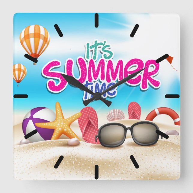 It's Summer Time Square Wall Clock (Front)
