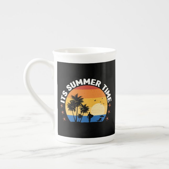 It's Summer Time Tropical Sunset Design Bone China Mug (Left)