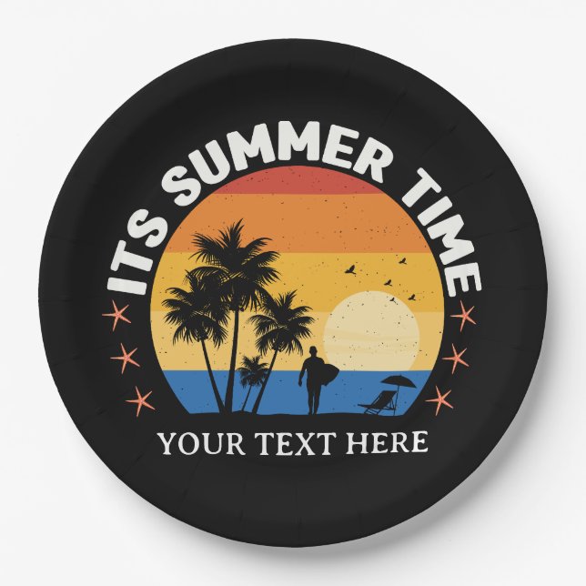It's Summer Time Tropical Sunset Design Paper Plate (Front)