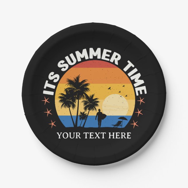 It's Summer Time Tropical Sunset Design Paper Plate (Front)