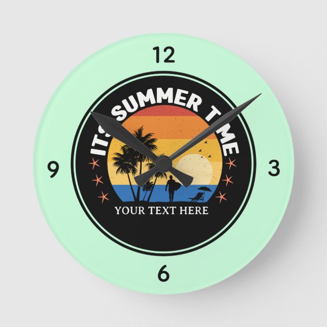 It's Summer Time Tropical Sunset Design Round Clock (Front)
