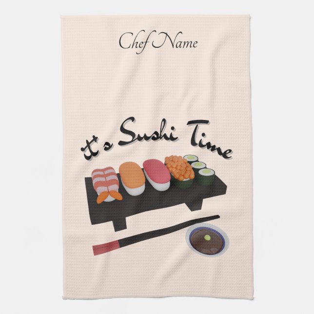 It's Sushi Time , Sushi  Tea Towel (Vertical)