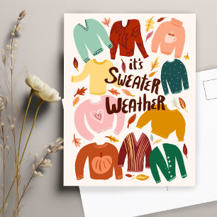 It's Sweater Weather Fall Autumn Seasonal Cute  Postcard