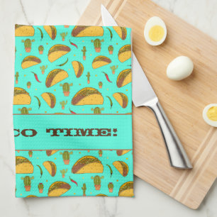 it's Taco Time Cool Mexican Food Pattern Blue Tea Towel