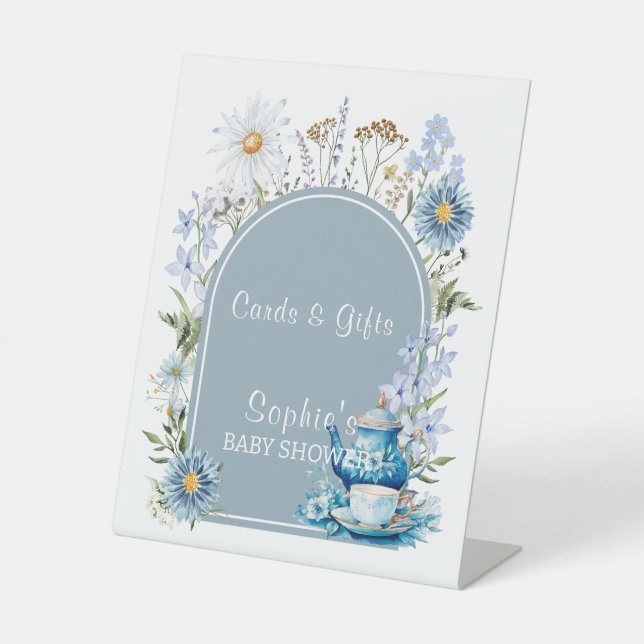 It's Tea Time Dusty Blue Garden Cards & Gifts Pedestal Sign (Front)