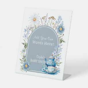 It's Tea Time Dusty Blue Garden Customizable Pedestal Sign