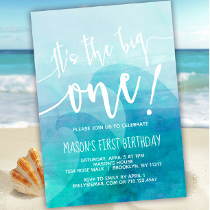 It's the Big One Wave 1st Birthday Invitation Surf