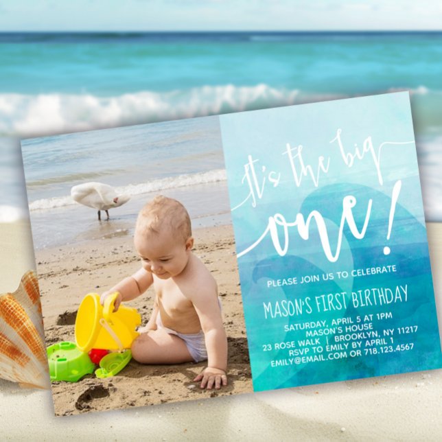 It's the Big One Wave First Birthday Invitation (Creator Uploaded)