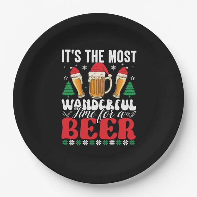 It's The Most Wonderful Time For A Beer Christmas Paper Plate (Front)