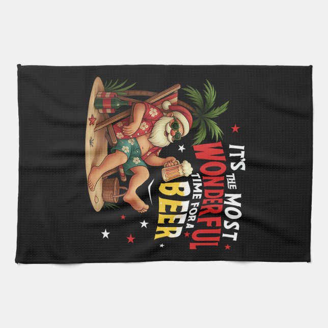 It's The Most Wonderful Time for a Beer Funny Sant Tea Towel (Horizontal)