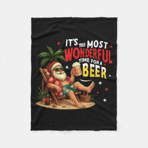Its The Most Wonderful Time for a Beer Funny Santa Fleece Blanket
