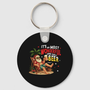 Its The Most Wonderful Time for a Beer Funny Santa Key Ring