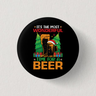 Its The Most Wonderful Time For A Beer Santa 3 Cm Round Badge