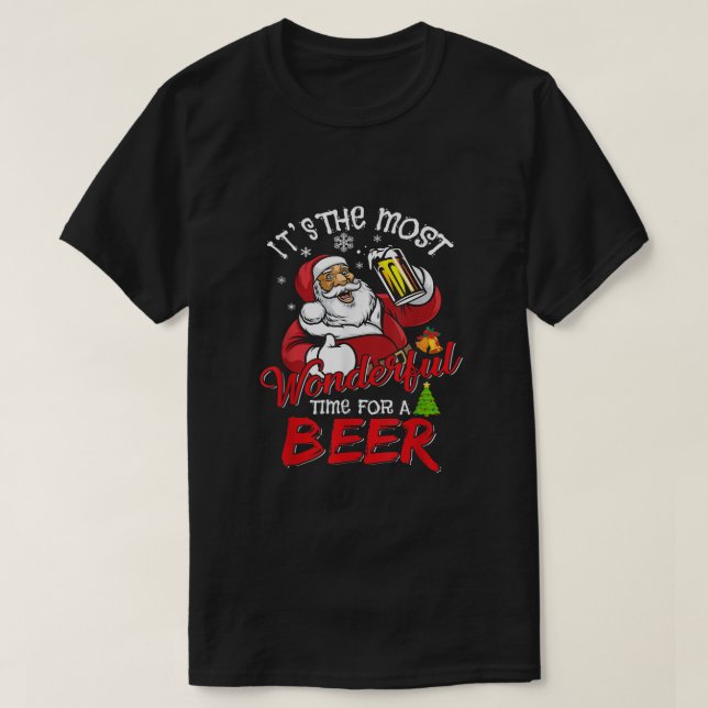 Its The Most Wonderful Time For A Beer Santa Funny T-Shirt (Design Front)
