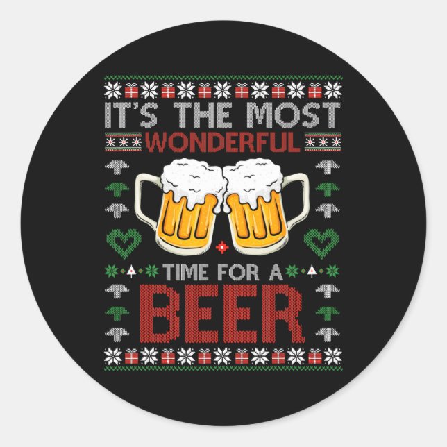 It's The Most Wonderful Time For A Beer Santa Hat  Classic Round Sticker (Front)