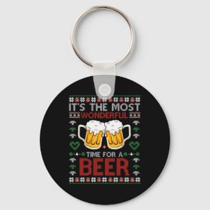 It's The Most Wonderful Time For A Beer Santa Hat Key Ring