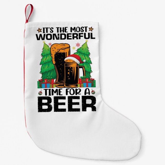 Its The Most Wonderful Time For A Beer Santa  Small Christmas Stocking (Front)